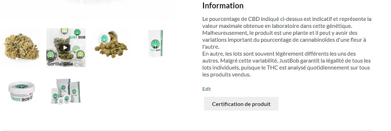 Certification des valeurs de THC sur les produits Justbob