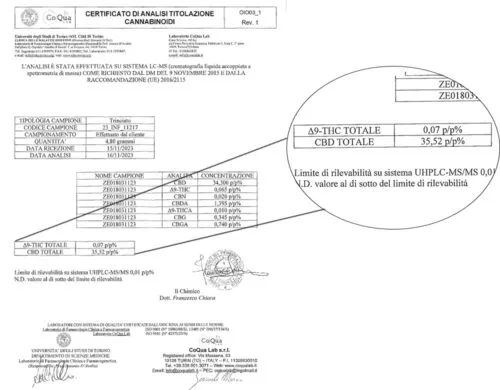 taux de cbd et de thc du Skunk H4 cbd