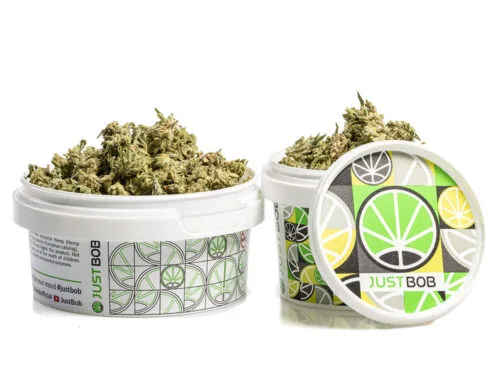 Fleurs CBD Alpine CBG Small Budsde Cannabis Light dans un conteneur blanc