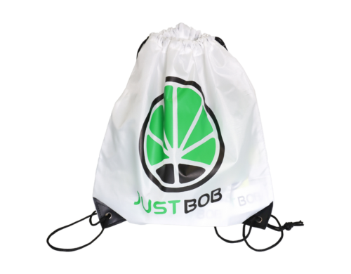 Sac à dos blanc avec logo vert de JustBob pour fleurs de CBD