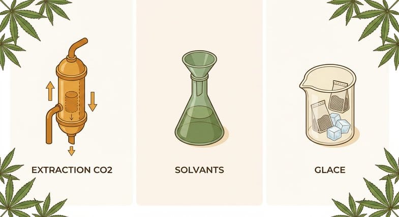 Trois m&eacute;thodes d'extraction du CBD compar&eacute;es : CO2 supercritique, solvants &eacute;thanol et extraction &agrave; la glace