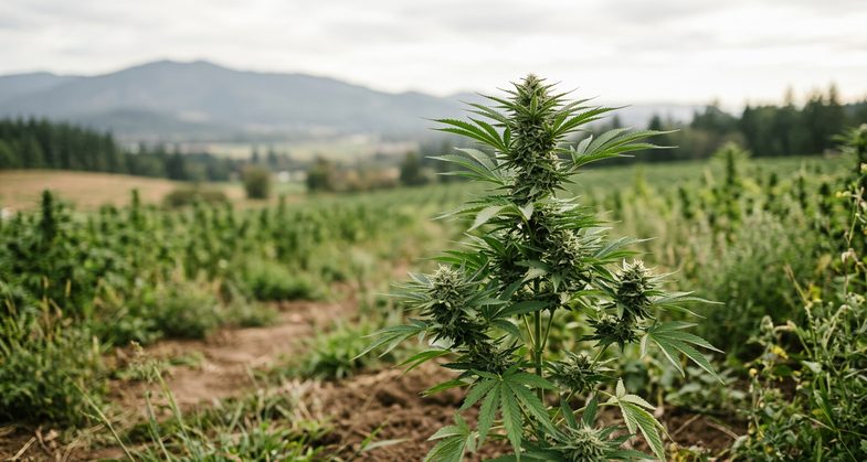 Plant de chanvre industriel européen en culture extérieure source des fleurs de beuh CBD légales sous 0,3 pour cent de THC commercialisées en France